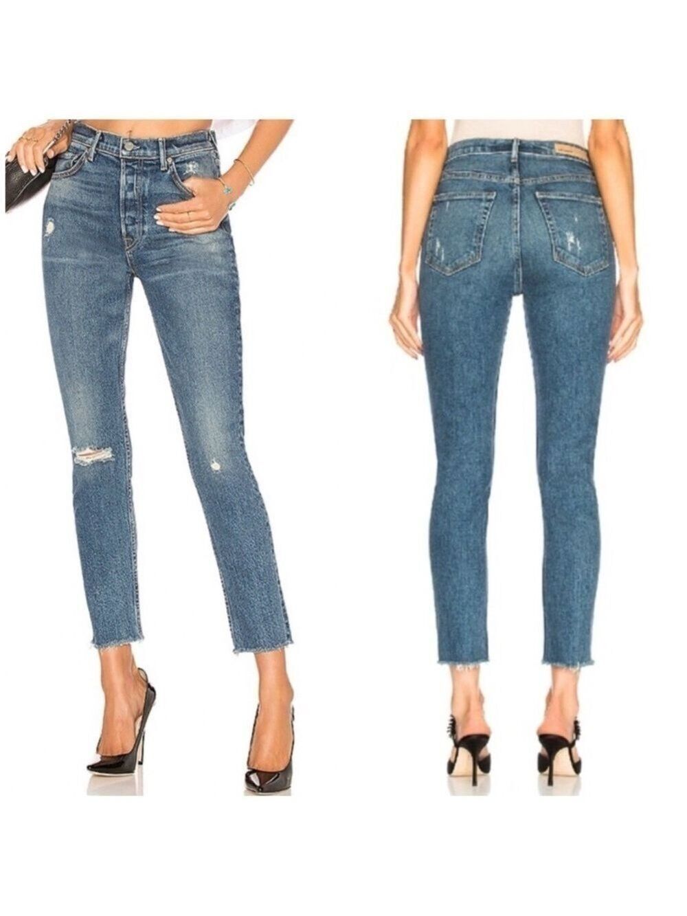 GRLFRND Karolina High Rise Distressed Jeans in Sixpence